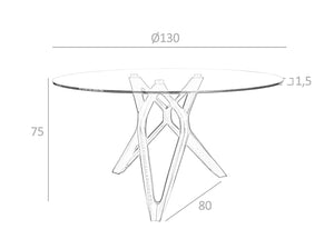 Tavolo da pranzo rotondo diametro 130x75 cm in vetro e legno