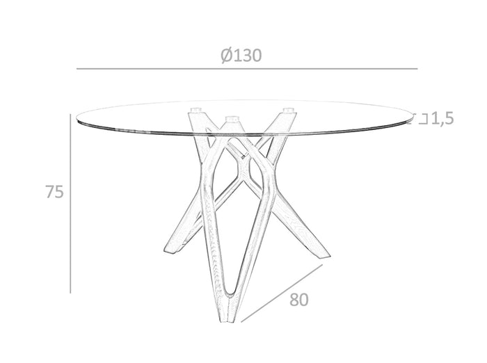 Tavolo da pranzo rotondo diametro 130x75 cm in vetro e legno