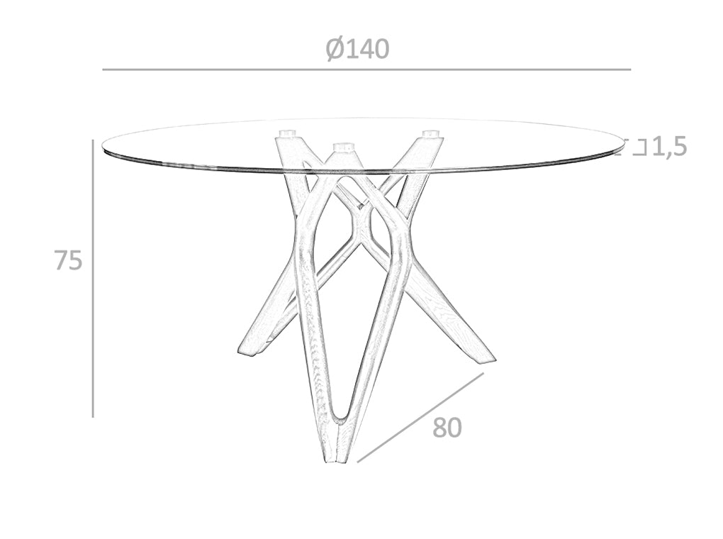 Tavolo da pranzo rotondo diametro 140x75 cm in vetro e gambe legno