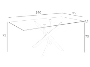 Tavolo da pranzo rettangolare 140x95x75 cm in vetro