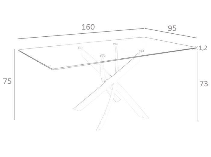 Tavolo da pranzo rettangolare 160x95x75 cm in vetro design moderno