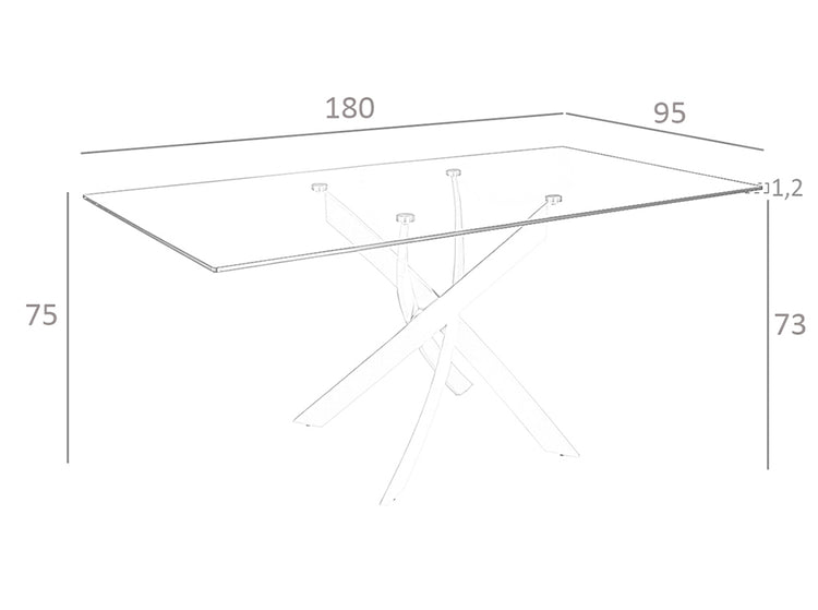 Tavolo da pranzo rettangolare 180x95x75 cm in vetro design moderno