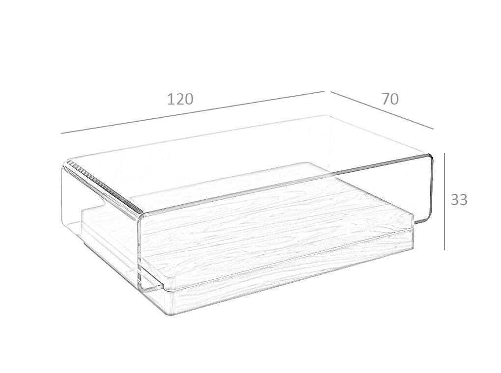 Tavolino 120x70x33 cm in vetro temperato curvato e legno di noce