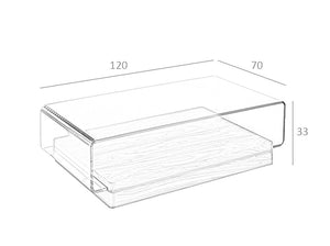 Tavolino 120x70x33 cm in vetro temperato curvato e legno di noce