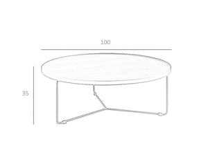 Tavolino rotondo 100x35 cm in legno di noce e acciaio nero