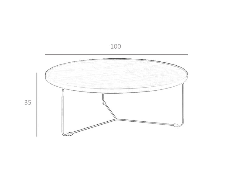 Tavolino rotondo 100x35 cm in legno di noce e acciaio nero