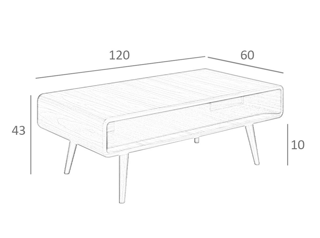 Tavolino rettangolare 120x60x43 cm in legno di noce