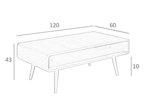 Tavolino rettangolare 120x60x43 cm in legno di noce