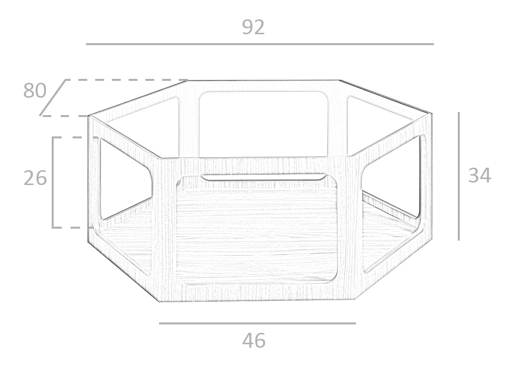 Tavolino esagonale in legno Noce e vetro temperato 