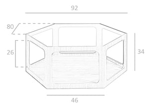 Tavolino esagonale in legno Noce e vetro temperato 