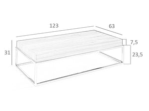 Tavolino 123x63x31 cm in legno di noce e acciaio cromato