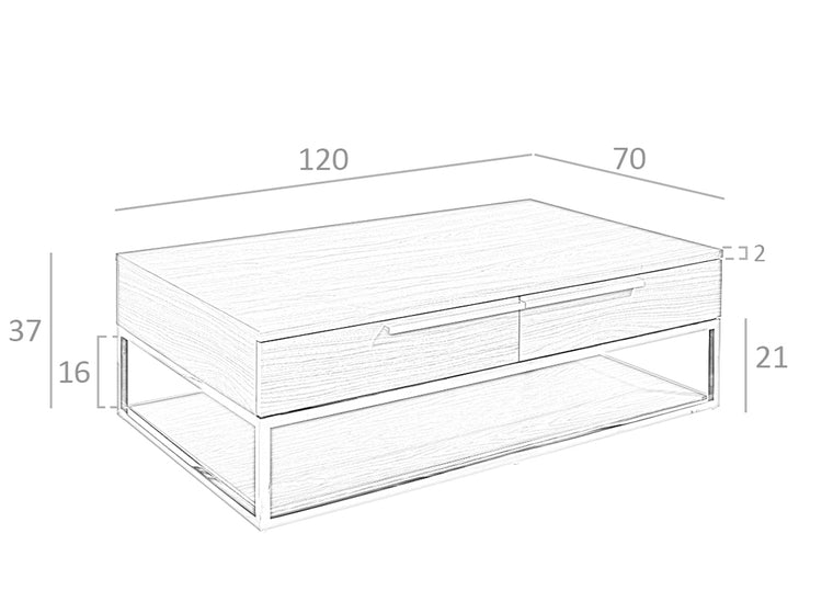 Tavolino 120x70x37 cm in legno noce e acciaio cromato