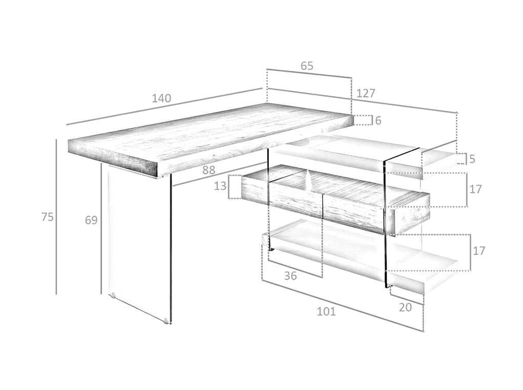 Scrivania 40x127x75 cm in legno bianco e vetro temperato per casa e ufficio