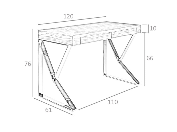 Scrivania da ufficio 120x61x76 cm in legno bianco e acciaio cromato