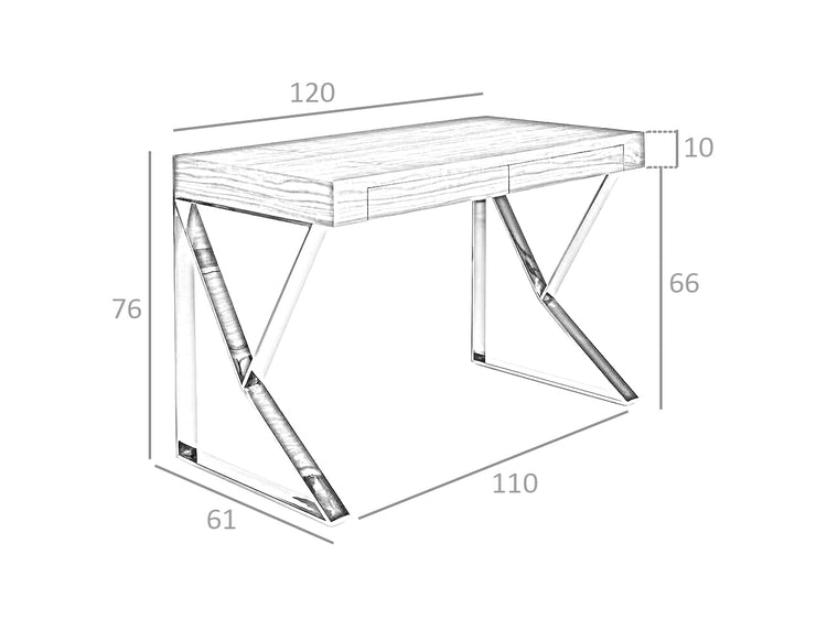 Scrivania da ufficio 120x61x76 cm in legno bianco e acciaio cromato