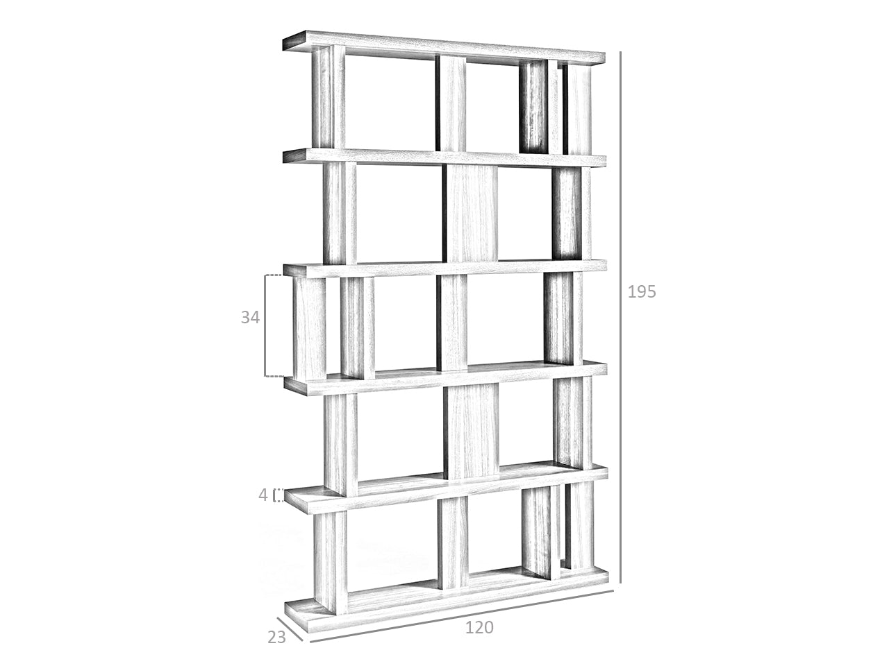 Libreria scaffale 120x23x195 cm in legno color noce