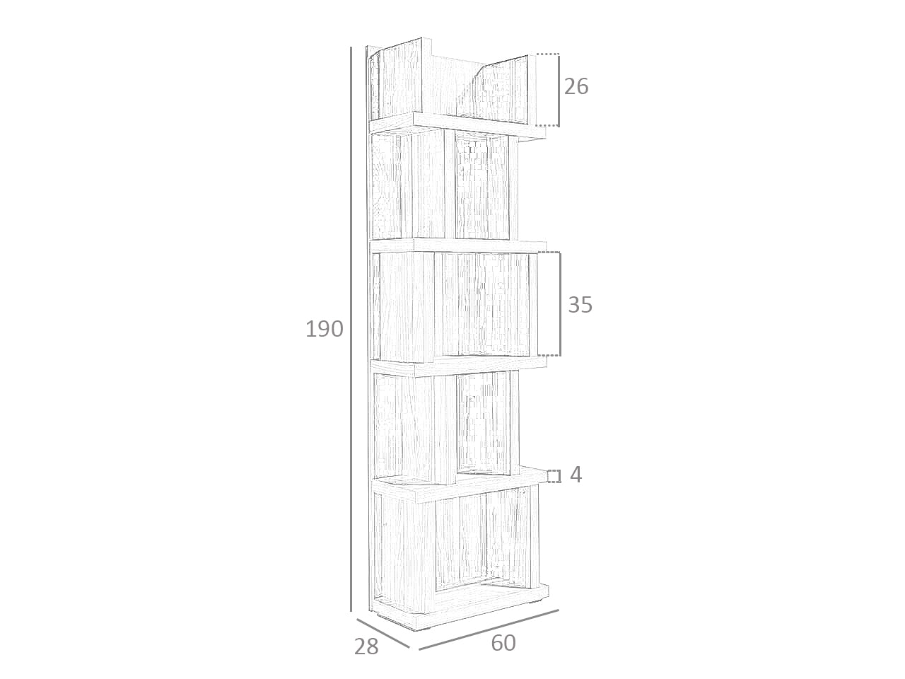 Libreria in legno 60x28x190 cm color noce