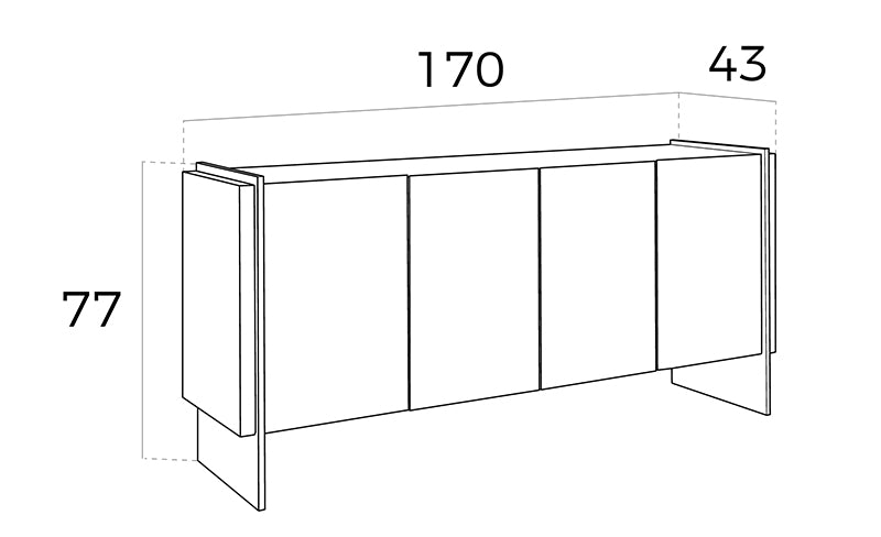 Credenza 170x43x77 cm in legno bianco e vetro temperato