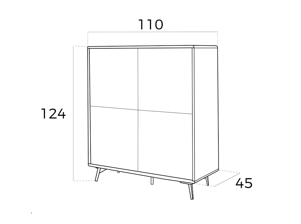 Credenza in legno di noce e ante in vetro nero a specchio