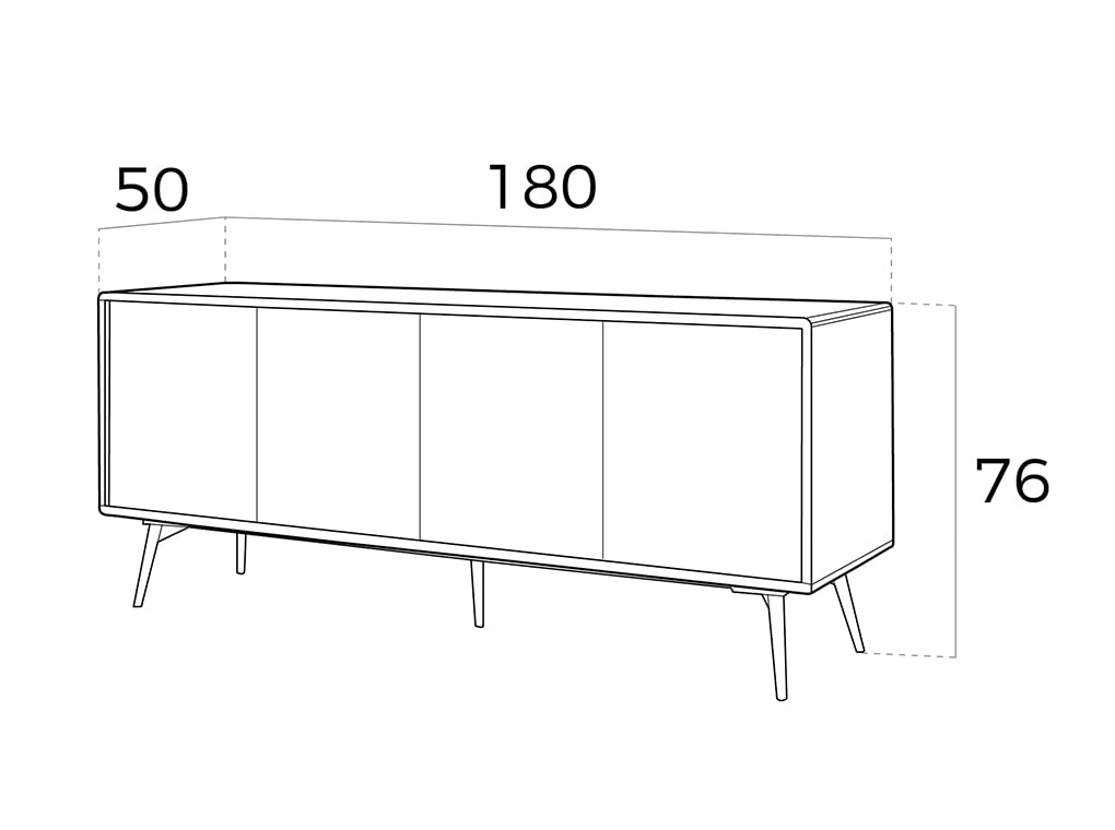 Credenza 180x50x76 cm in legno di noce e ante in vetro nero a specchio