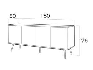 Credenza 180x50x76 cm in legno di noce e ante in vetro nero a specchio