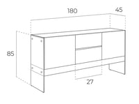 Credenza 180x45x85 cm in legno bianco e vetro temperato