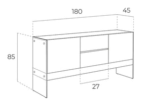 Credenza 180x45x85 cm in legno bianco e vetro temperato