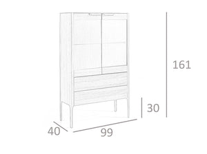 Vetrina in legno di noce e top in fibra di vetro effetto marmo Calacatta