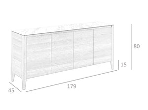 Credenza 179x45x80 cm in legno di noce e piano in porcellana