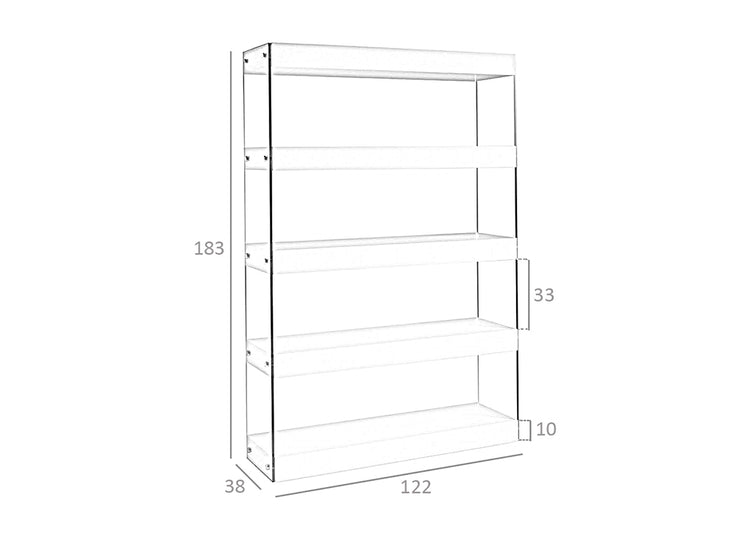 Libreria in legno 122x38x183 cm color noce e vetro temperato