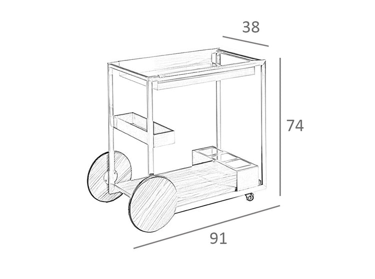 Carrello minibar 91x38x74 cm in acciaio lucido e legno di noce