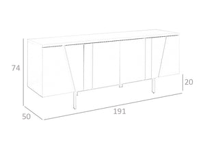 Credenza 191x50x74 cm in legno di noce e acciaio nero