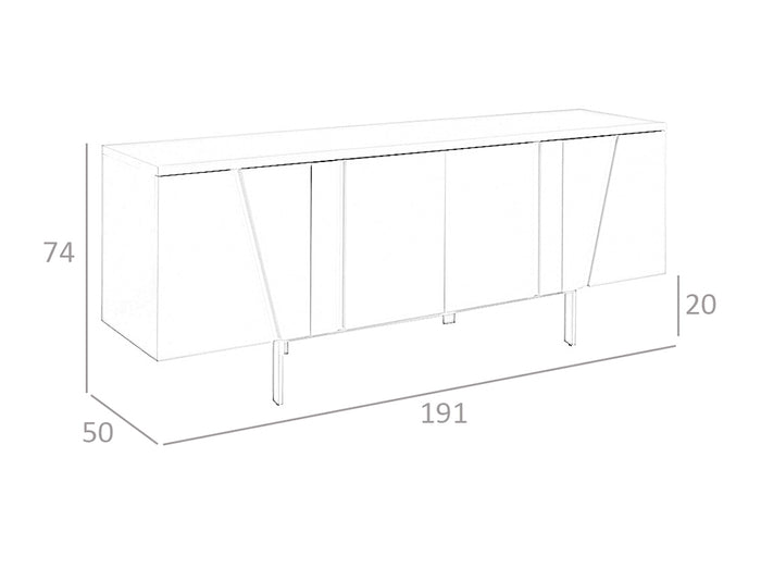 Credenza 191x50x74 cm in legno di noce e acciaio nero