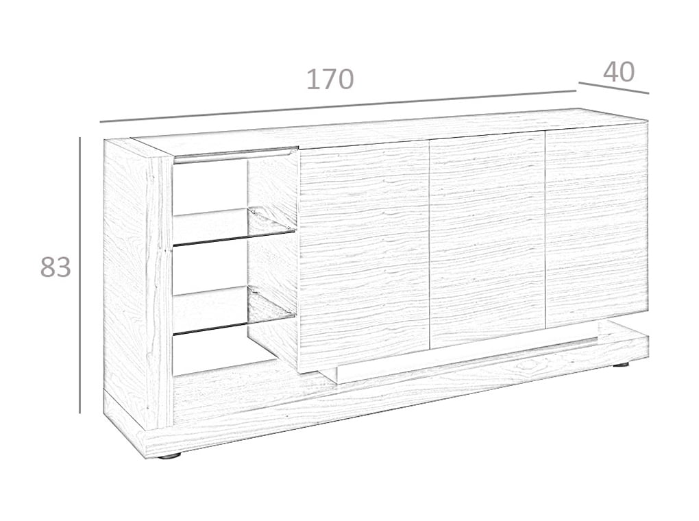 Credenza 170x40x83 cm in legno di noce e vetro colorato nero