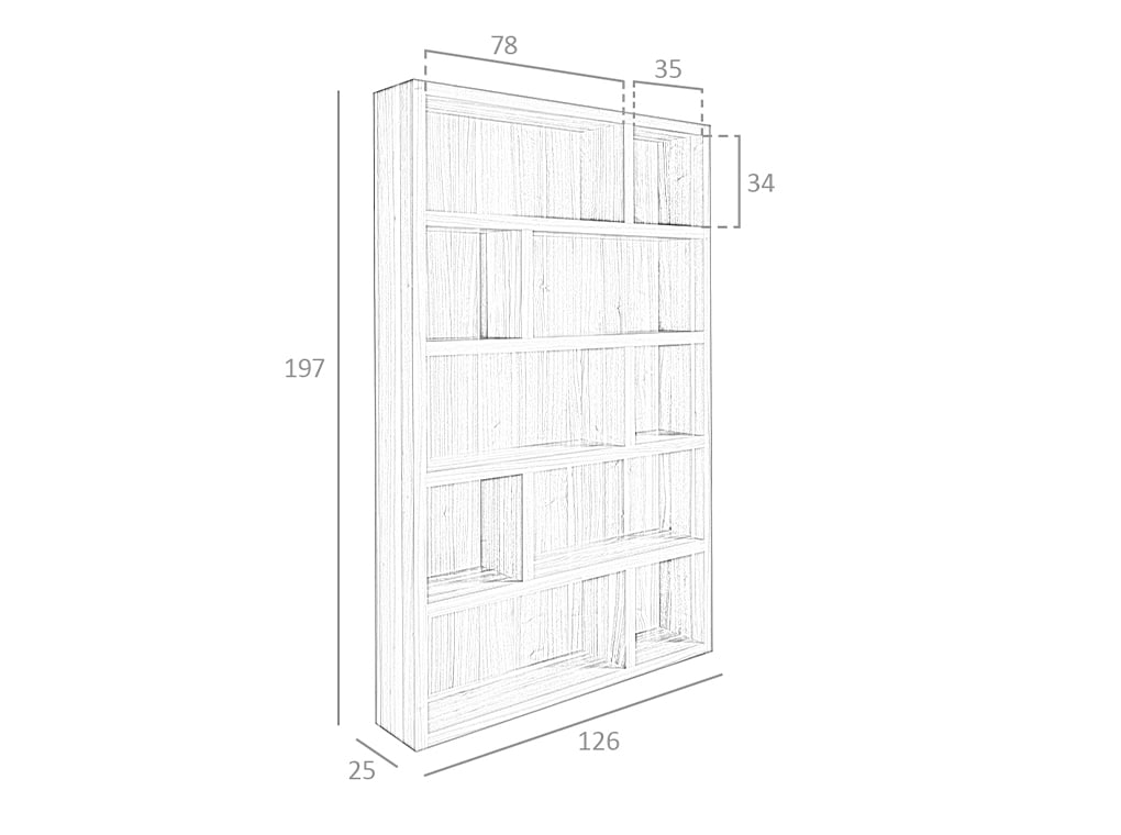 Libreria 126x25x197 cm in legno di noce