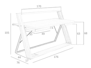 Scrivania da casa e ufficio 176x76x105 cm in legno di noce e acciaio nero