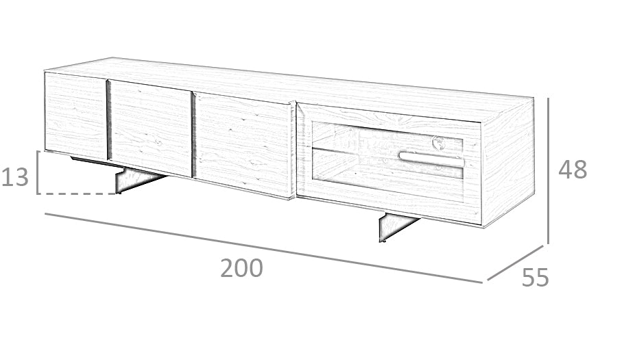 Porta TV 200x55x48 cm in legno di noce con illuminazione interna a led