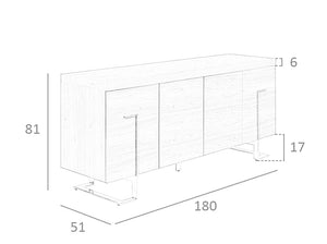 Credenza in legno di noce e acciaio cromato