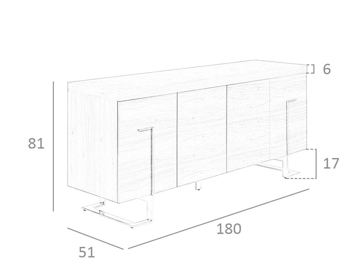 Credenza in legno di noce e acciaio cromato