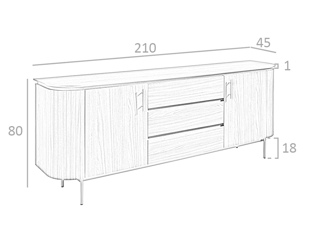 Credenza in legno noce e acciaio dorato