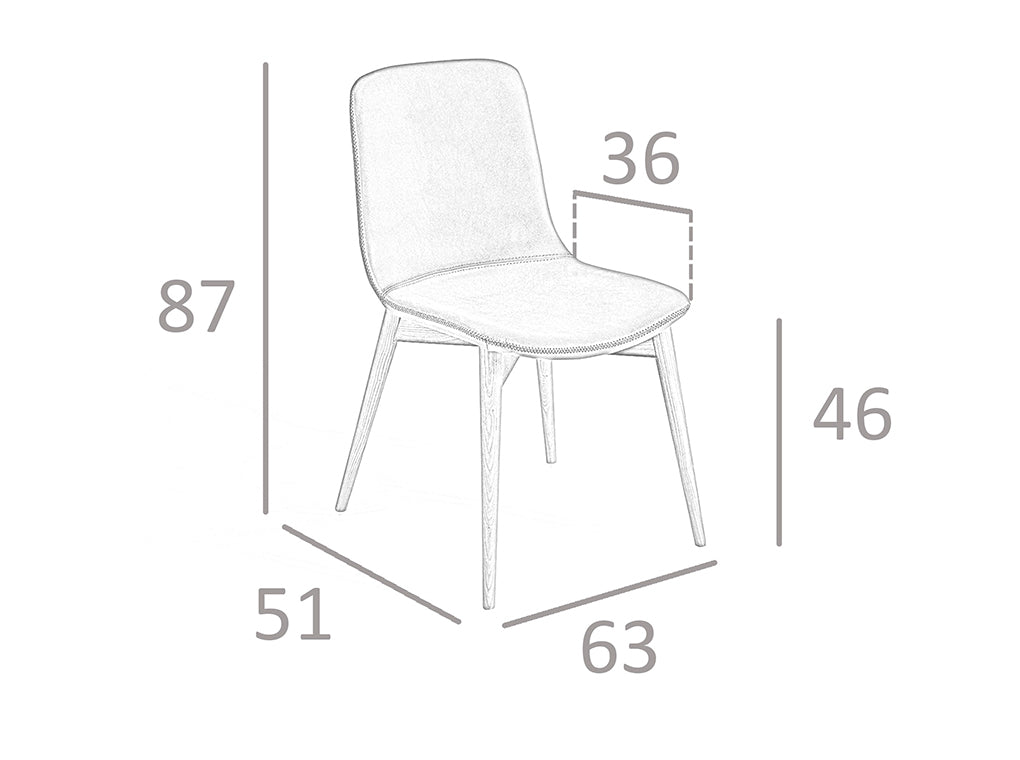 Sedia rivestita in similpelle con gambe in legno massello color Noce