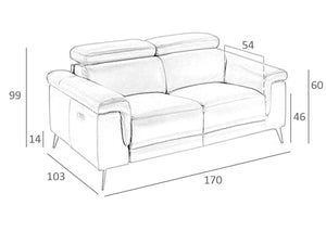 Divano a 2 posti imbottito in pelle con meccanismi relax