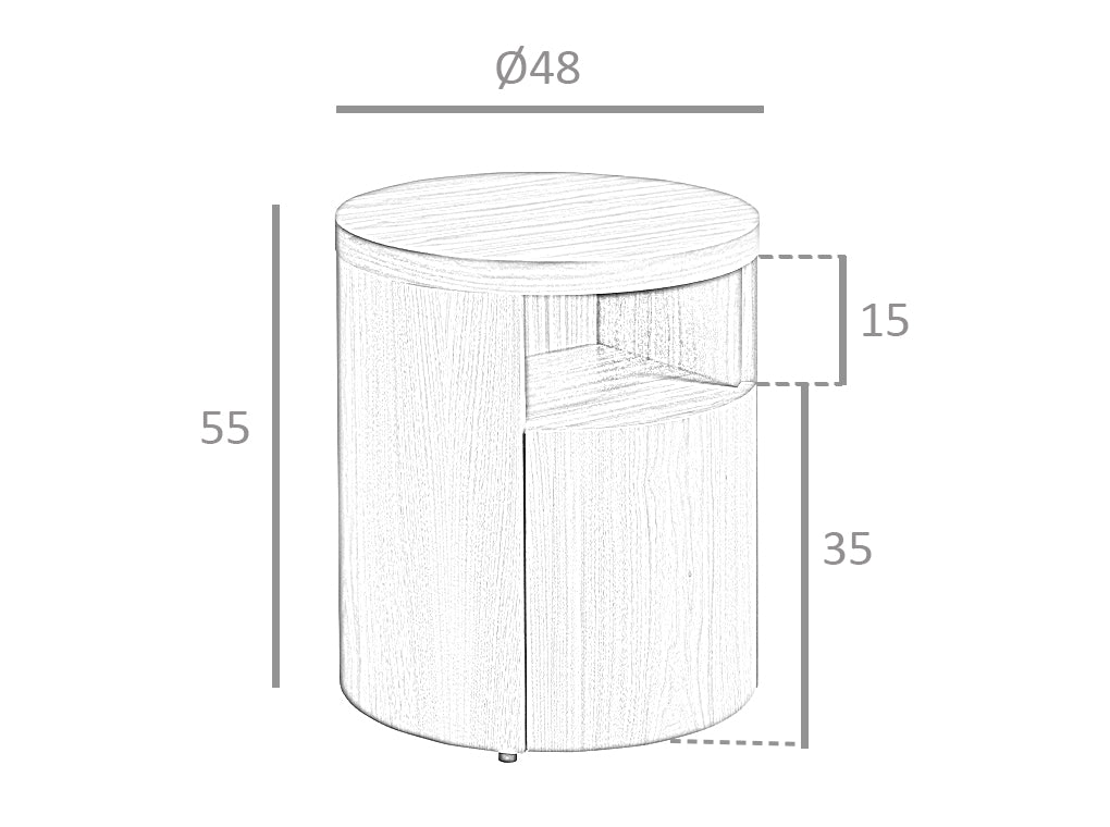 Comodino rotondo bianco in legno