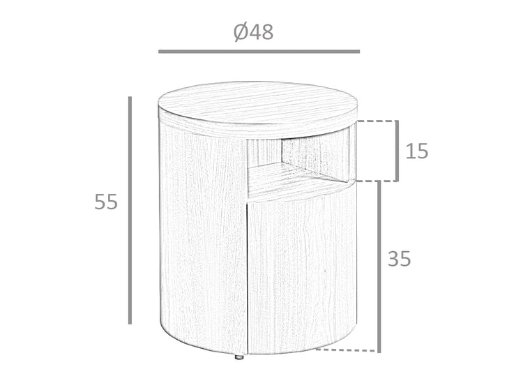 Comodino rotondo bianco in legno