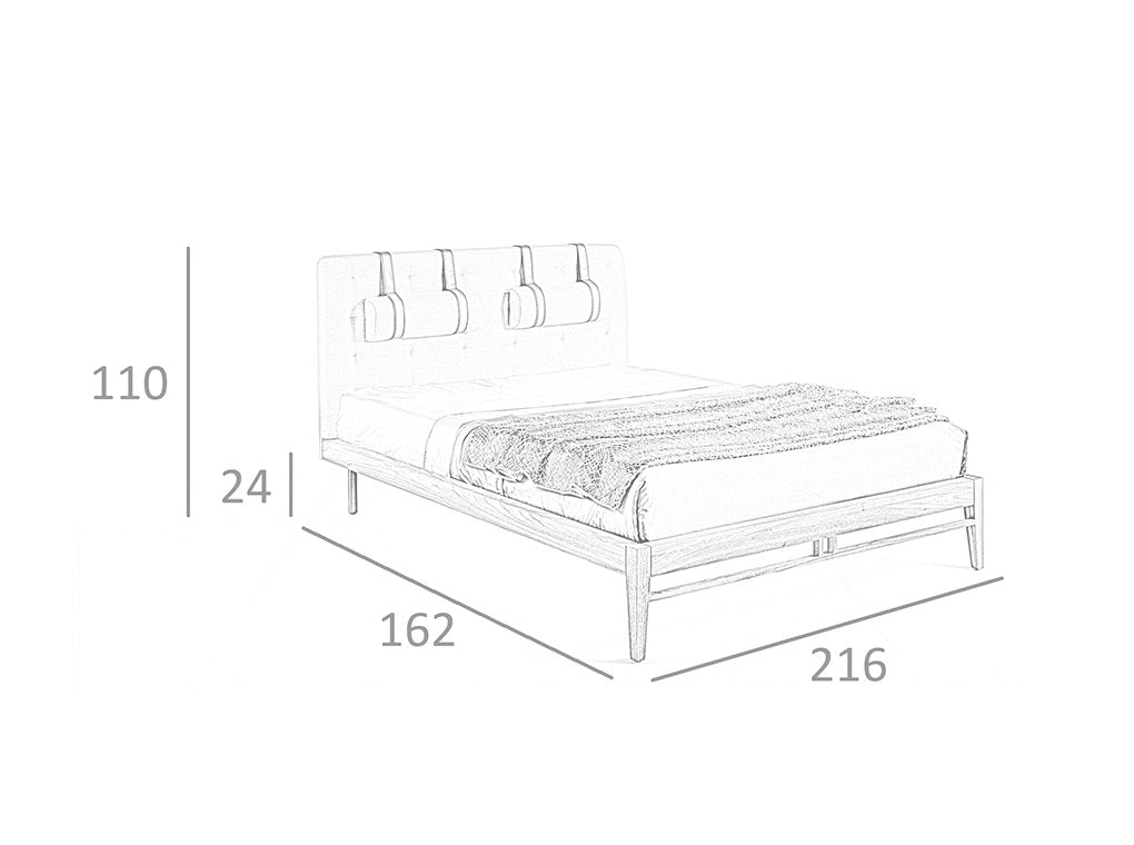 Letto matrimoniale 162 x 216 x 110 cm rivestito in tessuto con poggiatesta