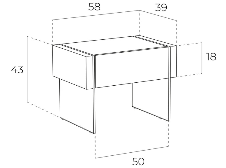 Comodino 58x39x43 cm in legno di noce e vetro temperato