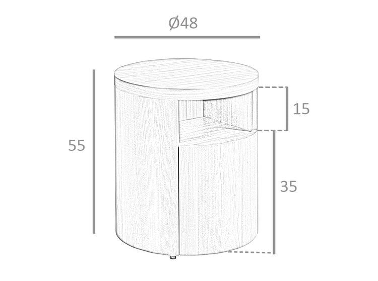 Comodino rotondo 48x55 cm in legno di noce