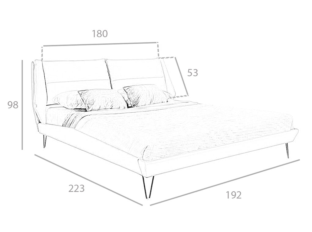 Letto matrimoniale 192x223x98 cm rivestito in similpelle con gambe in acciaio colore nero