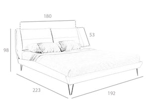 Letto matrimoniale 192x223x98 cm rivestito in similpelle con gambe in acciaio colore nero