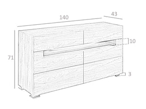 Comò 140x43x71 cm in legno di noce con illuminazione interna a led